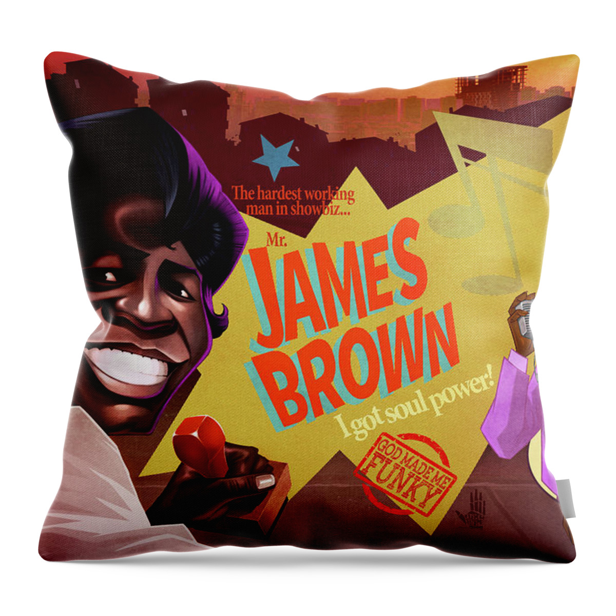James Brown Throw Pillow featuring the drawing James Brown by Nelson Dedos Garcia