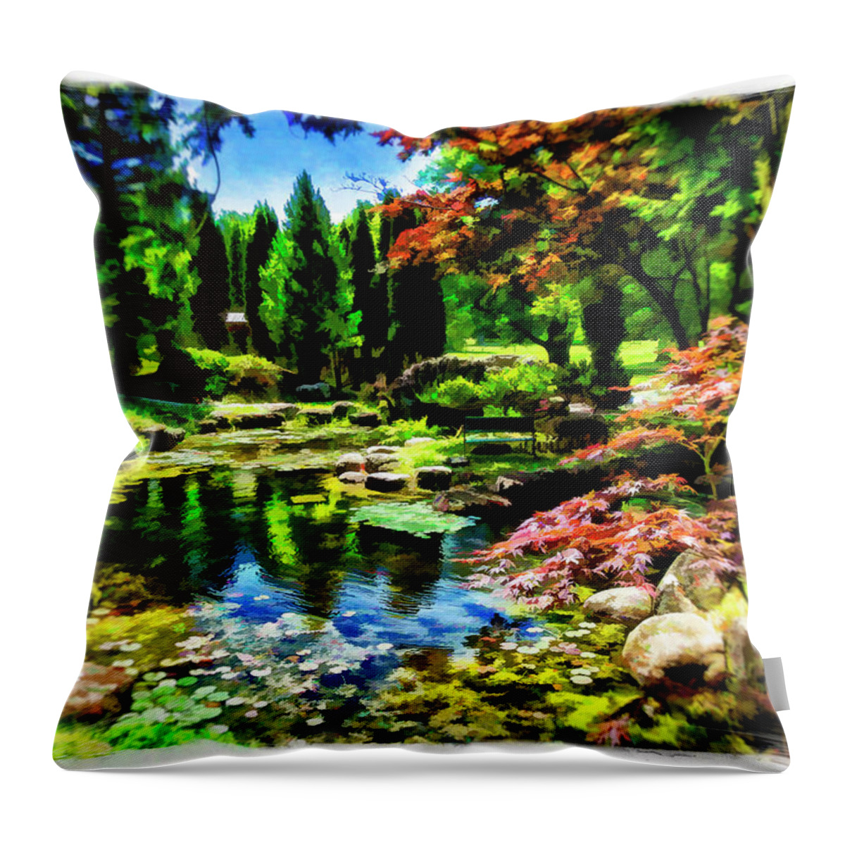 Sonnenberg Gardens Throw Pillow featuring the photograph Japanese Garden by Monroe Payne
