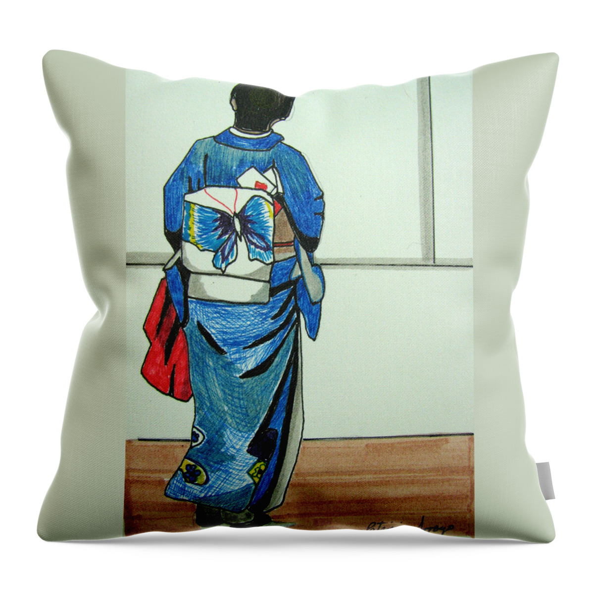 Japonese Culture Throw Pillow featuring the drawing Japonese Girl by Patricia Arroyo