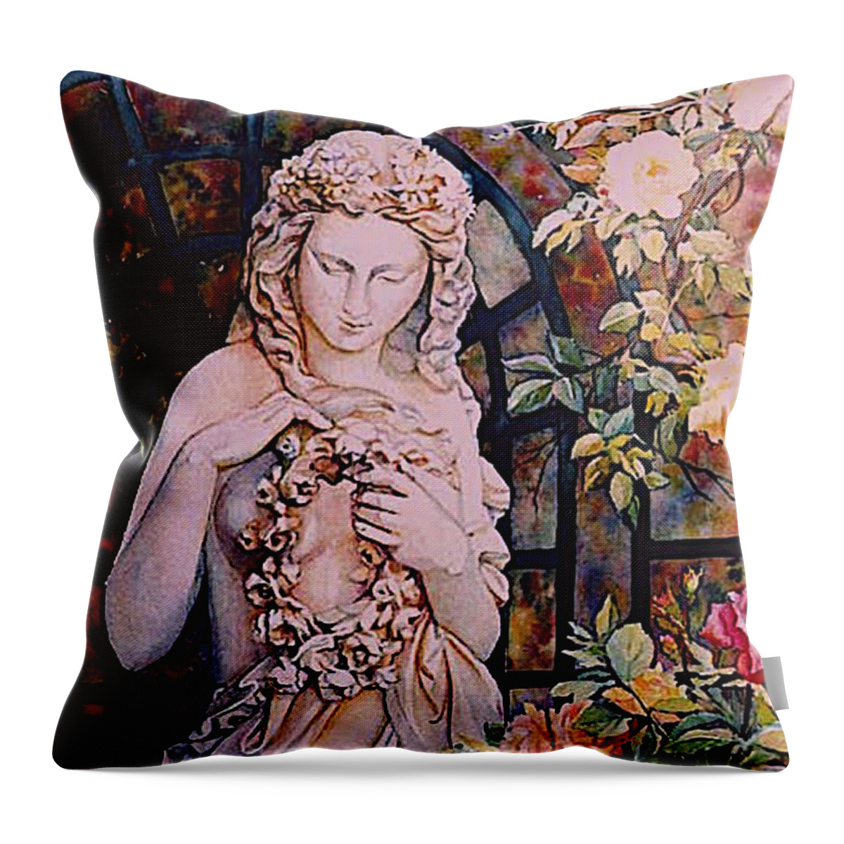 Paris Throw Pillow featuring the painting Jardin Secret - Paris - France by Francoise Chauray