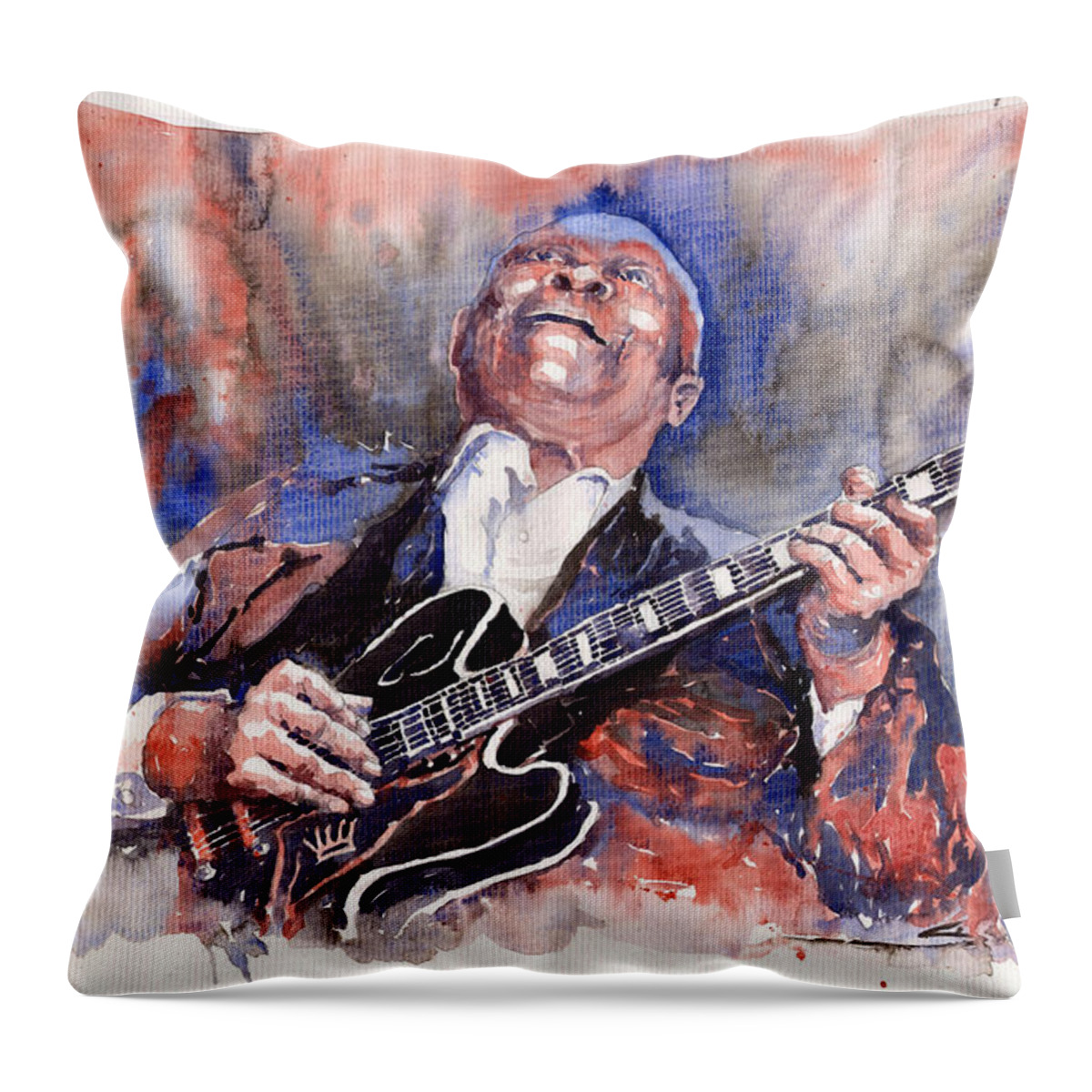 Jazz Throw Pillow featuring the painting Jazz B B King 05 Red a by Yuriy Shevchuk