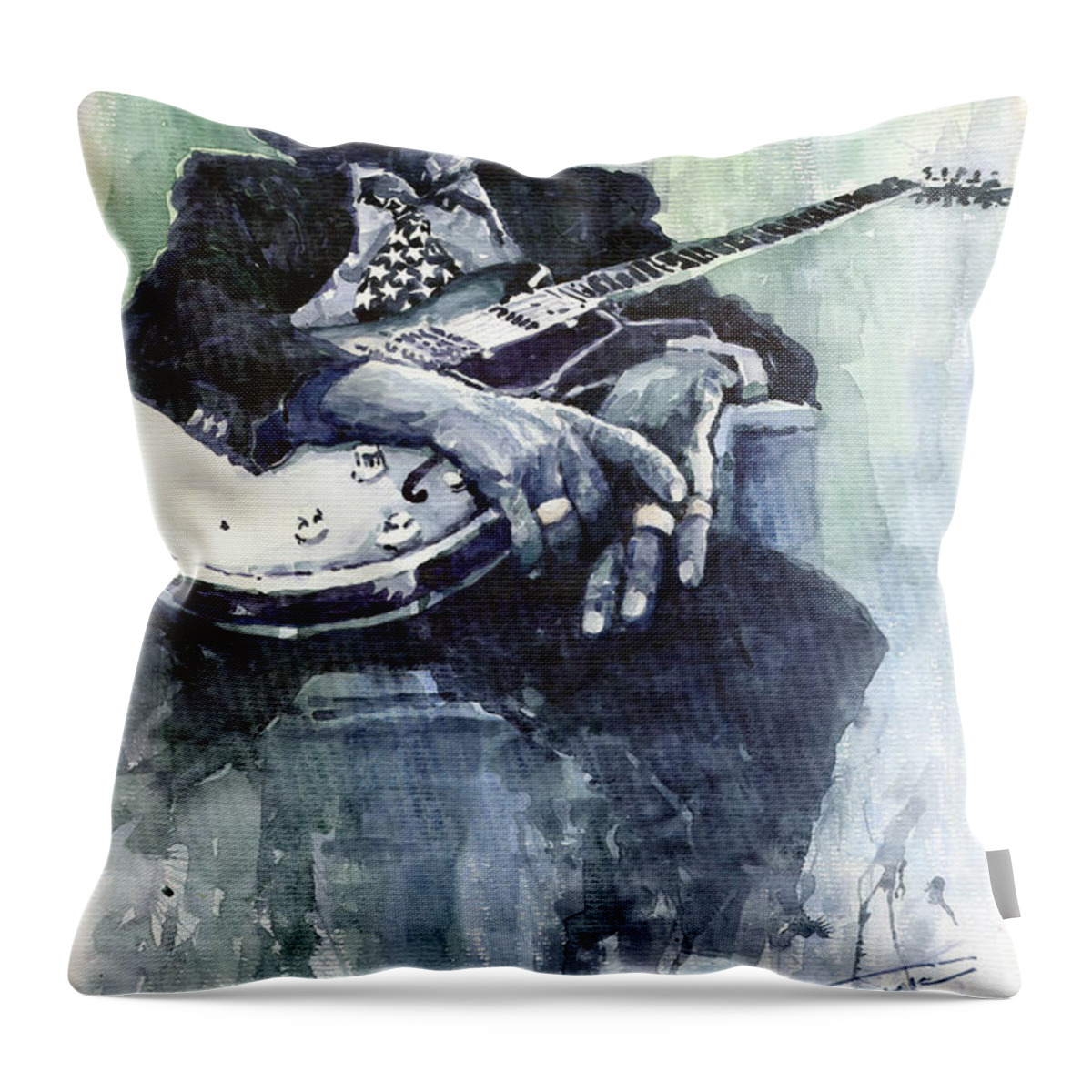 Jazz Throw Pillow featuring the painting Jazz Bluesman John Lee Hooker 04 by Yuriy Shevchuk