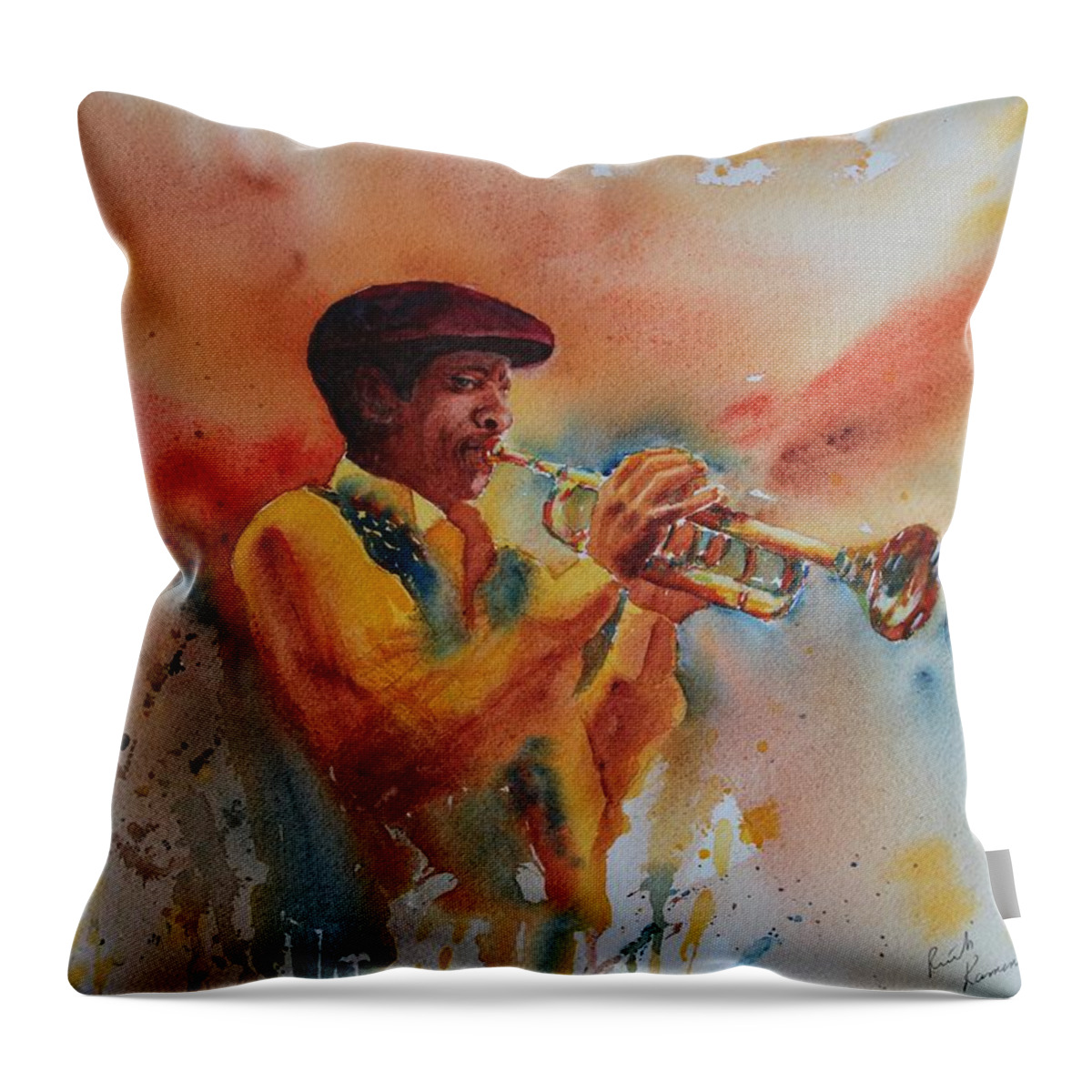 Music Throw Pillow featuring the painting Jazz Man by Ruth Kamenev