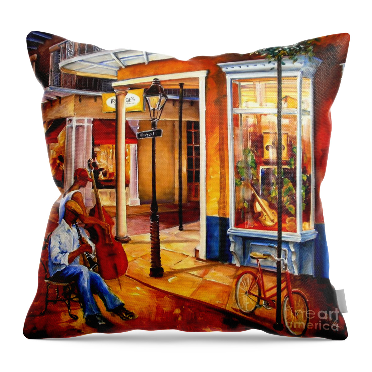 New Orleans Throw Pillow featuring the painting Jazz on Royal Street by Diane Millsap