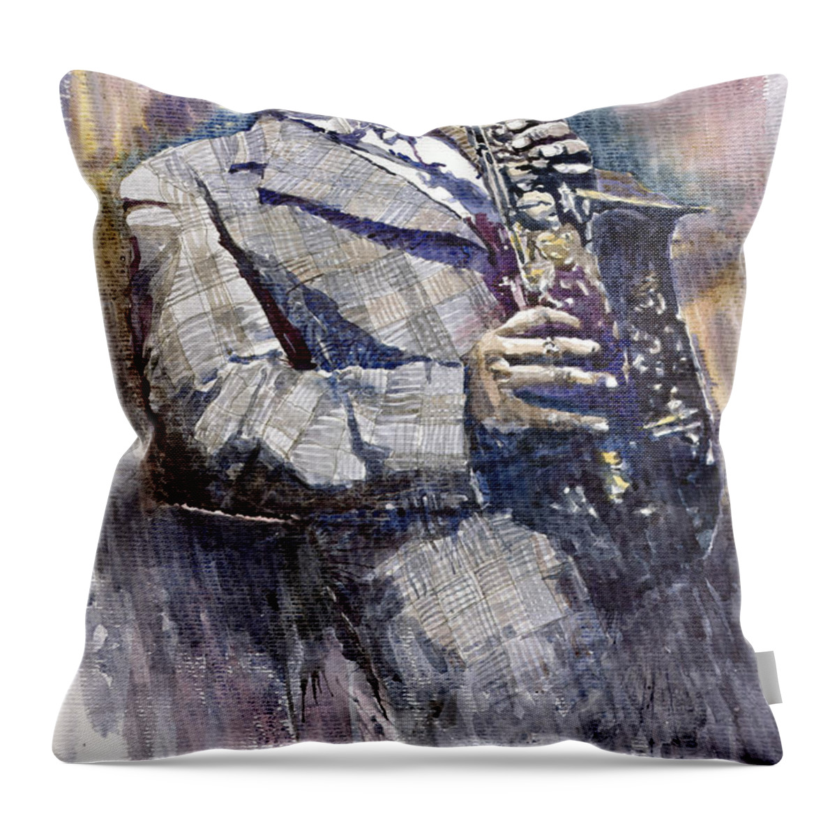 Watercolor Throw Pillow featuring the painting Jazz Saxophonist Charlie Parker by Yuriy Shevchuk