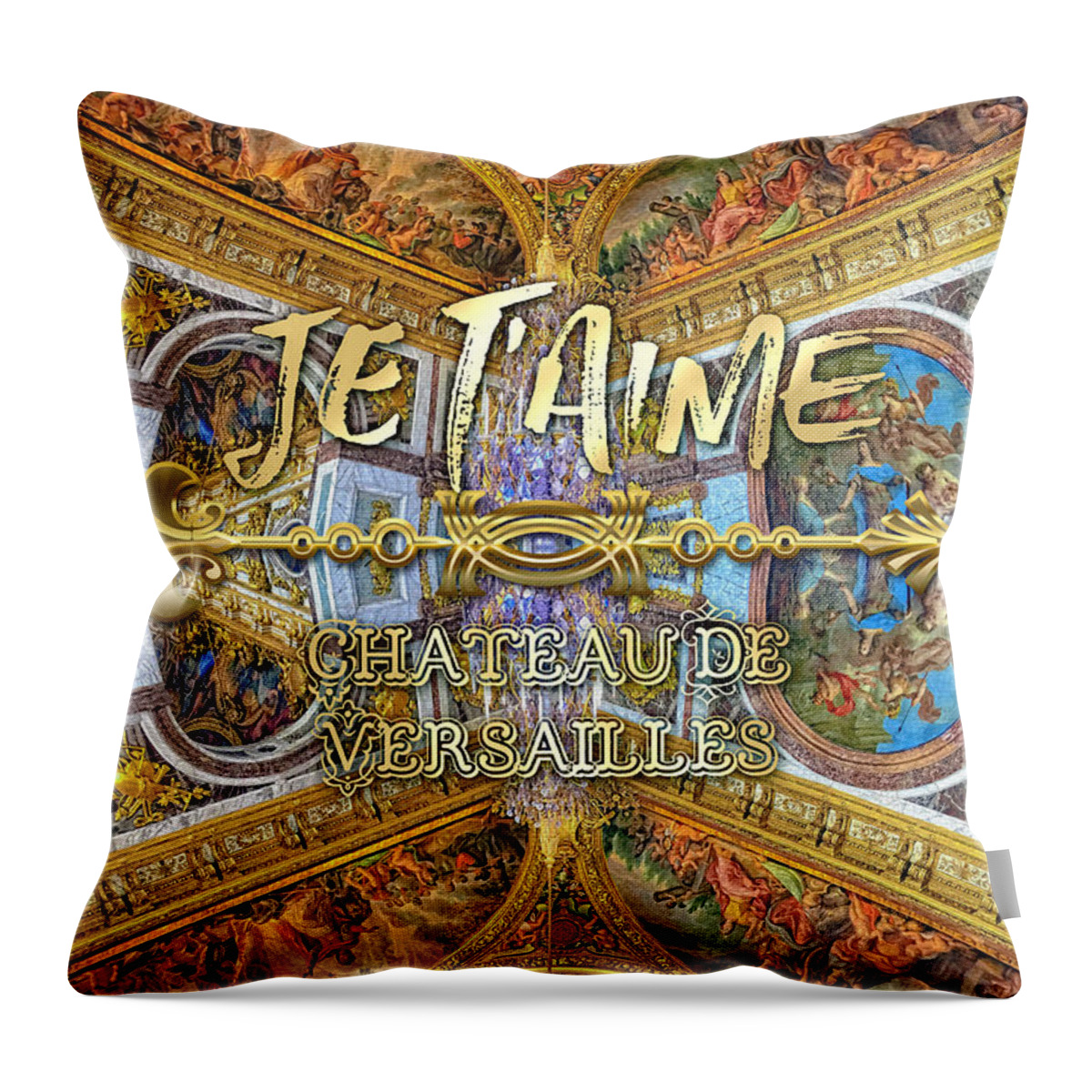 Je Taime Throw Pillow featuring the photograph Je Taime Chateau Versailles Peace Salon Hall of Mirrors by Beverly Claire Kaiya