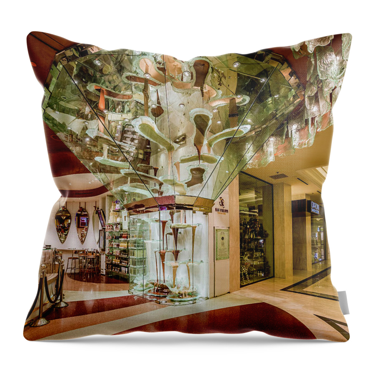 Jean Philippe's patisserie - World's Largest Chocolate Fountain in the  Bellagio Throw Pillow by Aloha Art - Fine Art America