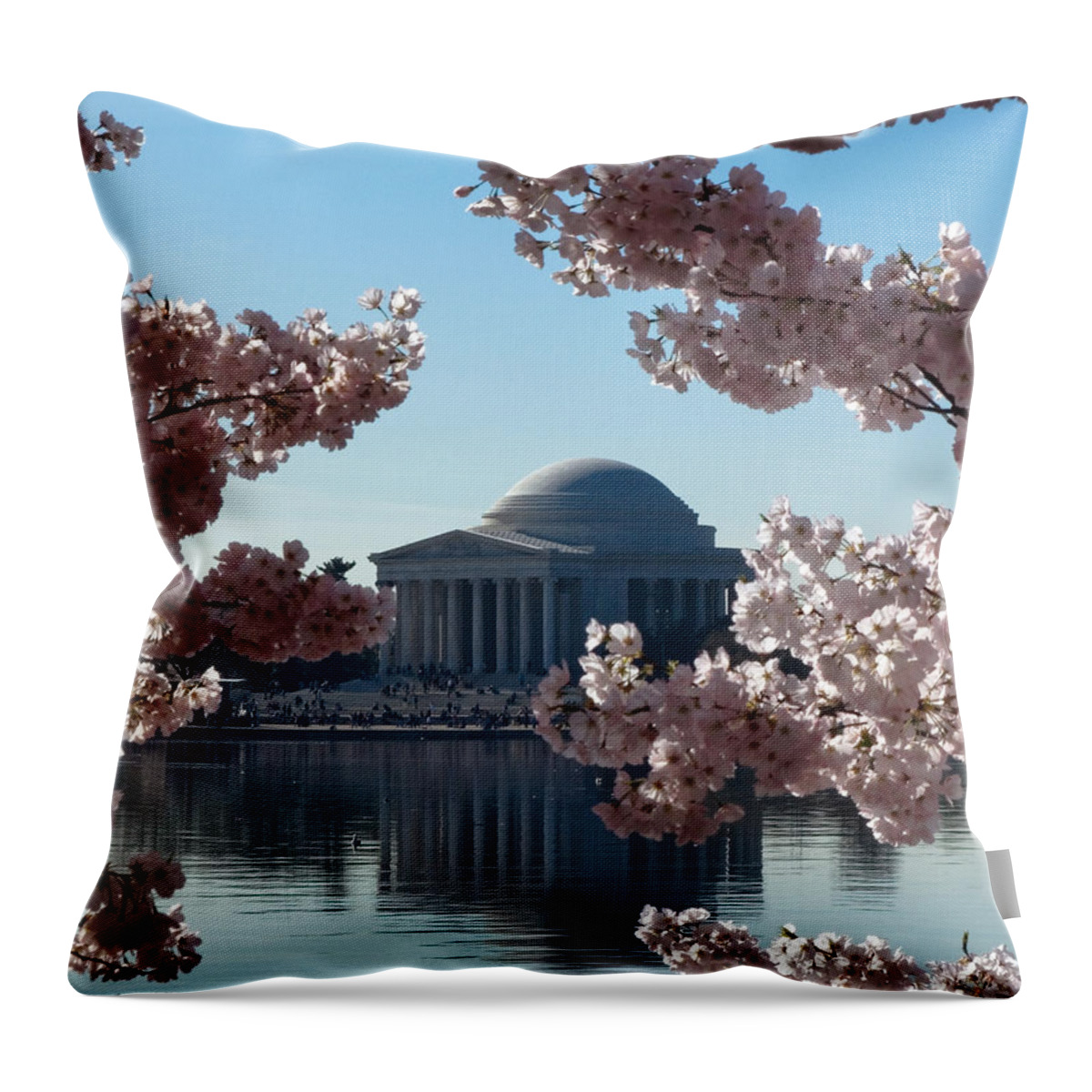 Washington D.c. Throw Pillow featuring the photograph Jefferson Memorial at Cherry Blossom Time on the Tidal Basin DS008 by Gerry Gantt