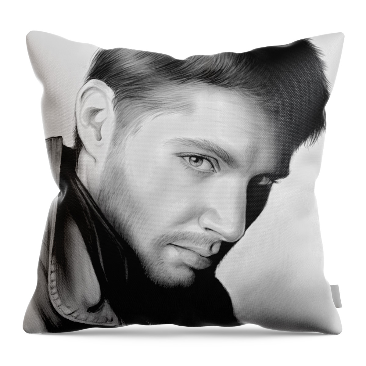Jensen Ackles Throw Pillow featuring the drawing Jensen Ackles by Greg Joens