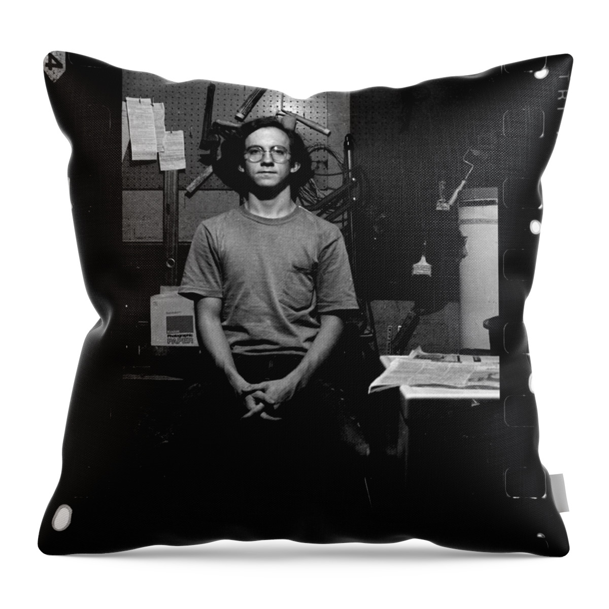 Photographer Throw Pillow featuring the photograph Self Portrait, in Darkroom, 1972 by Jeremy Butler