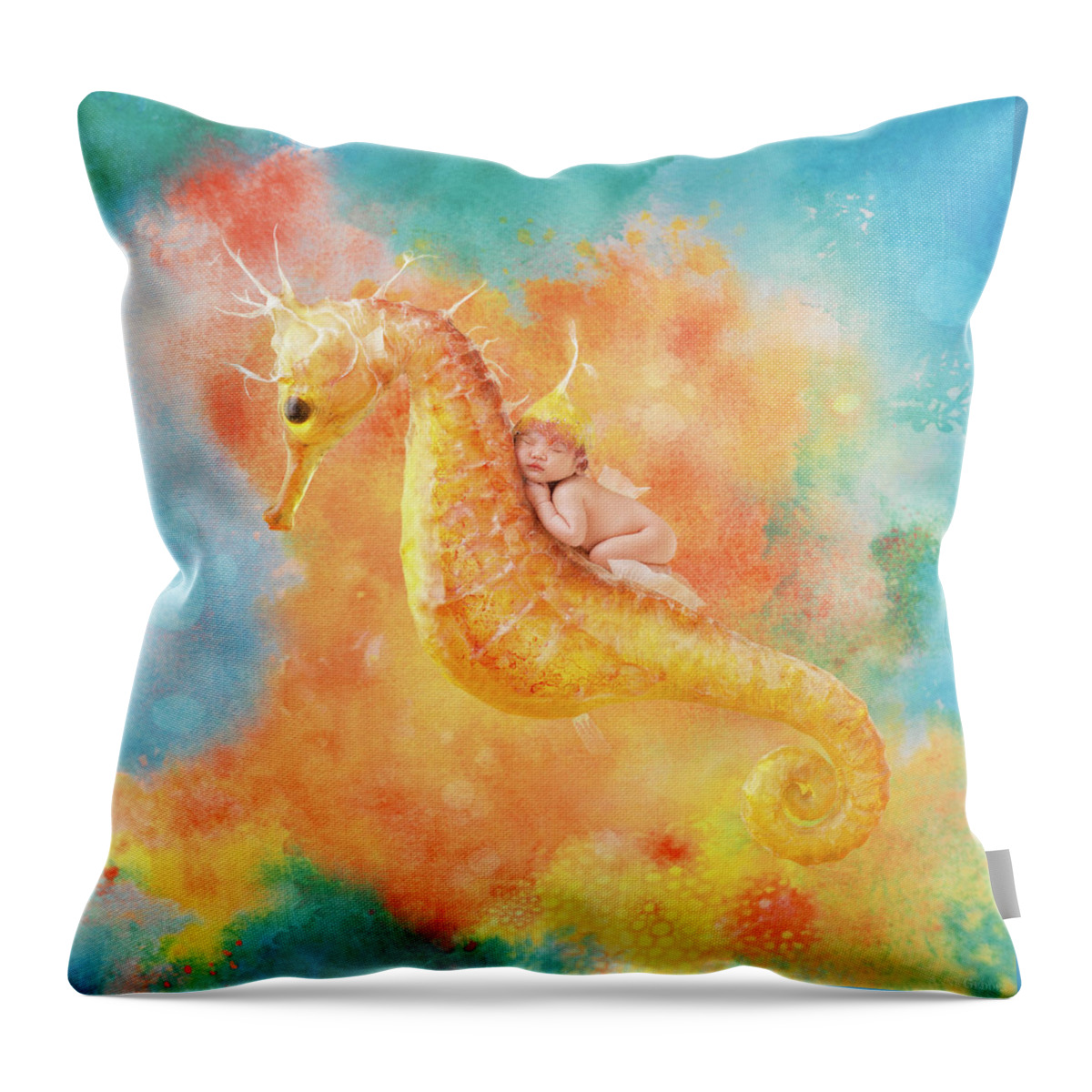 Under The Sea Throw Pillow featuring the photograph Jessabella riding a Seahorse by Anne Geddes