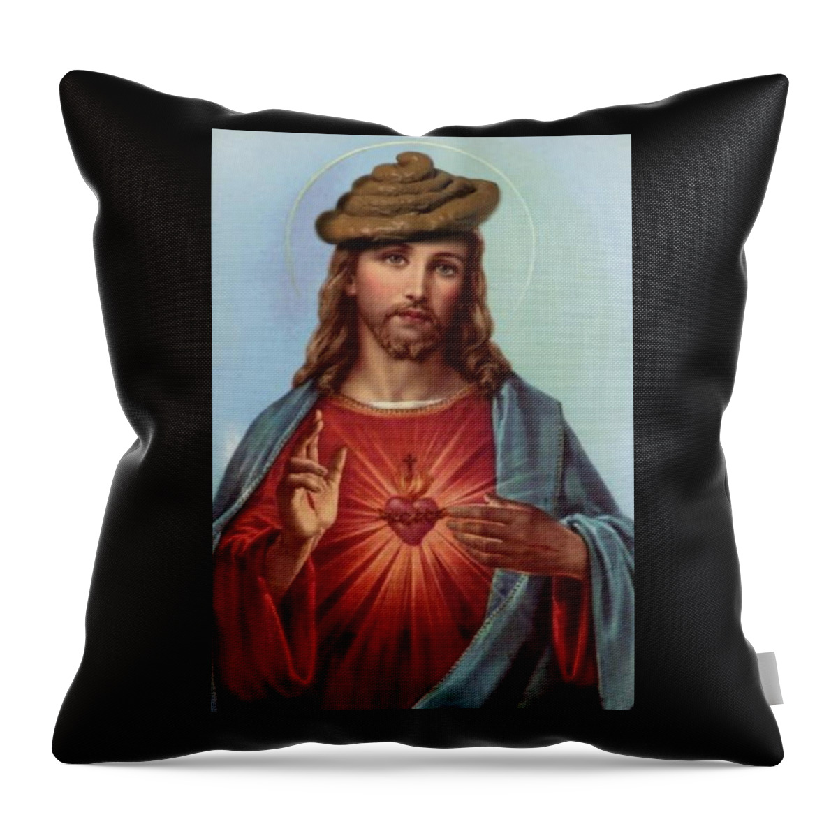 Jesus Throw Pillow featuring the digital art Jesus In A Poop Hat by Ryan Almighty