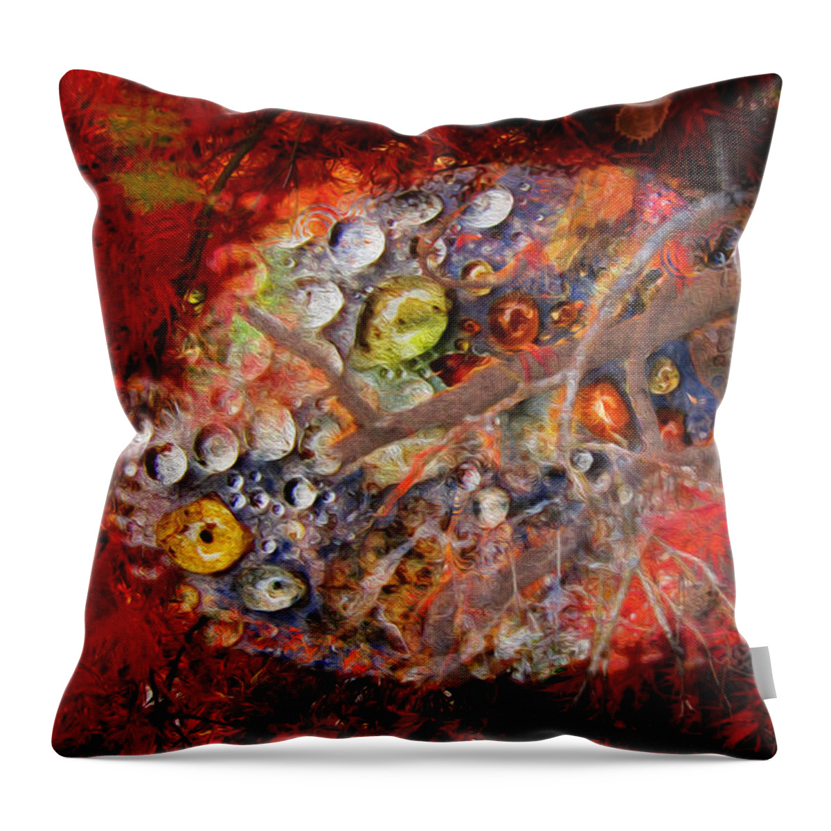 Fall Throw Pillow featuring the digital art Jewels and the Japanese Maple by Lisa Redfern