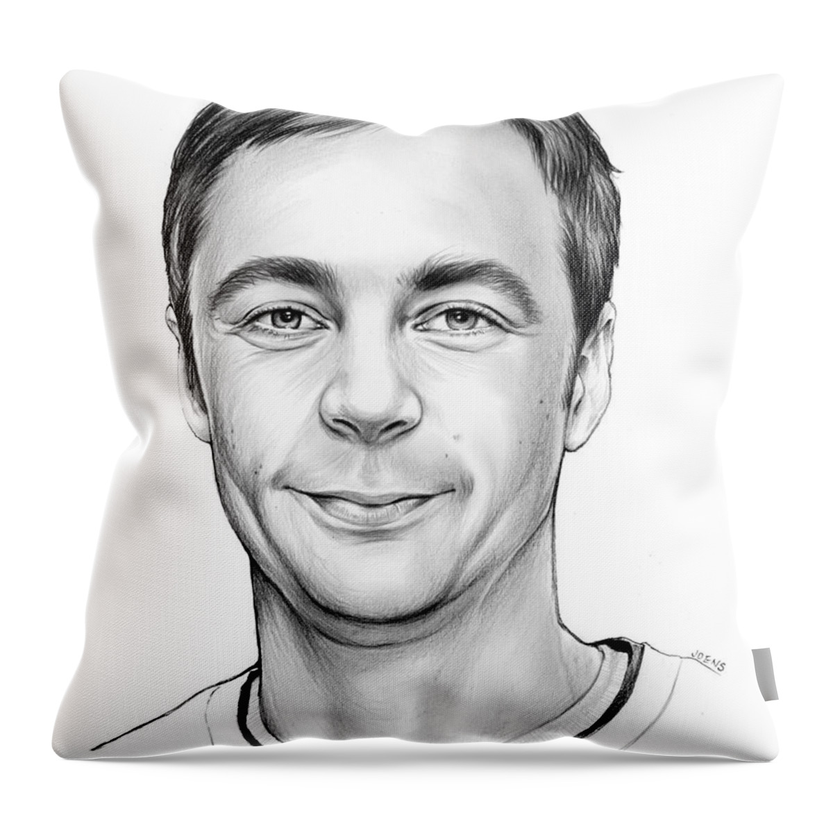 Sheldon Throw Pillow featuring the drawing Jim Parsons by Greg Joens