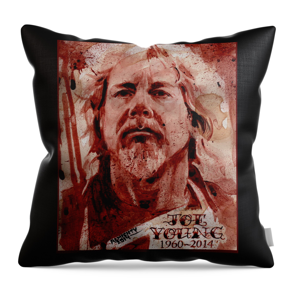 Antiseen Throw Pillow featuring the painting JOE YOUNG - ANTiSEEN by Ryan Almighty