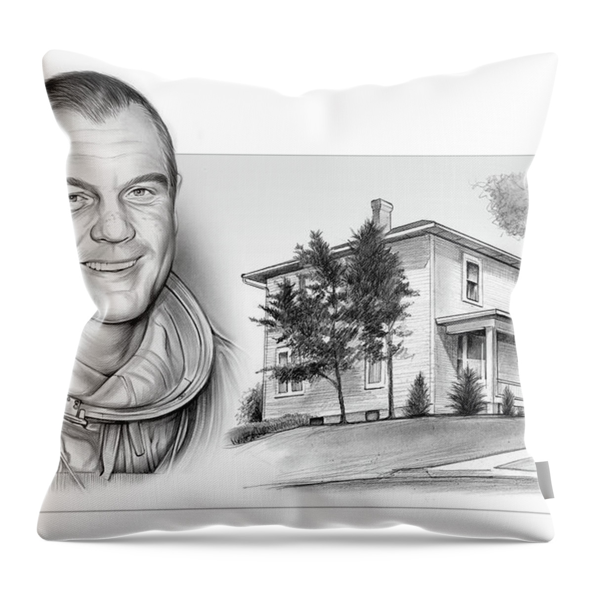 John Glenn Throw Pillow featuring the drawing John Glenn Birth Place 2 by Greg Joens