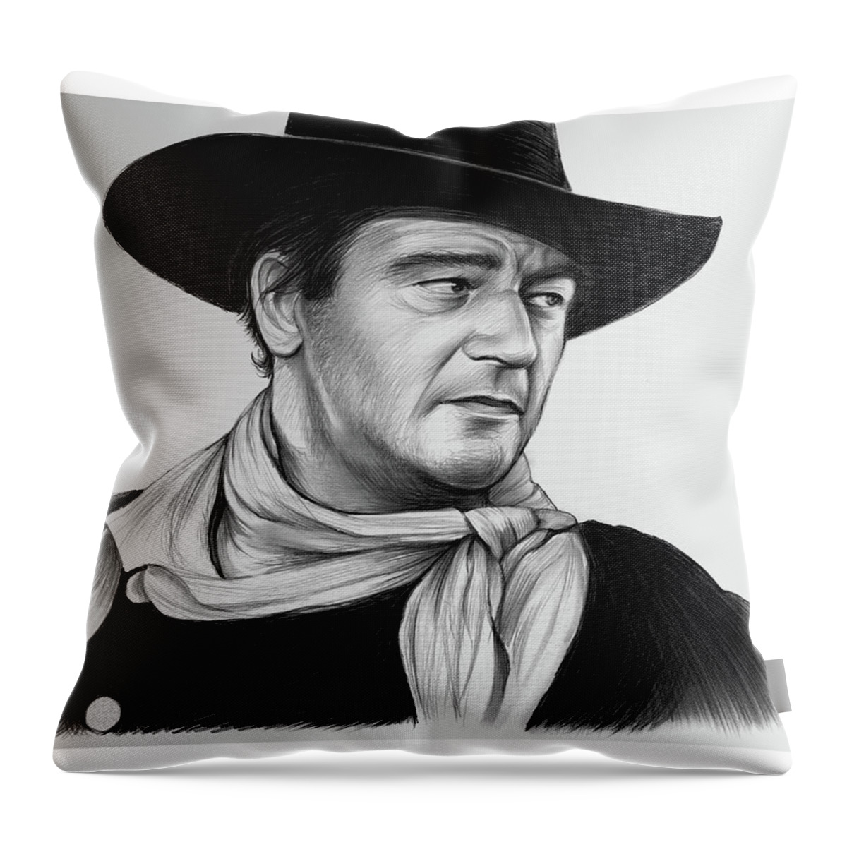 John Wayne Throw Pillow featuring the drawing John Wayne 29JUL17 by Greg Joens