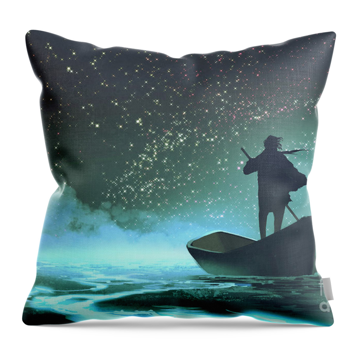 Acrylic Throw Pillow featuring the painting Journey to the New World by Tithi Luadthong