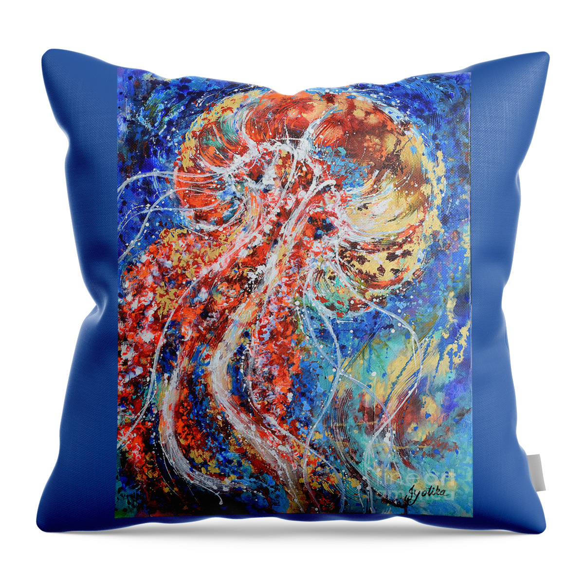 Jellyfish Throw Pillow featuring the painting Joyous Jellyfish by Jyotika Shroff