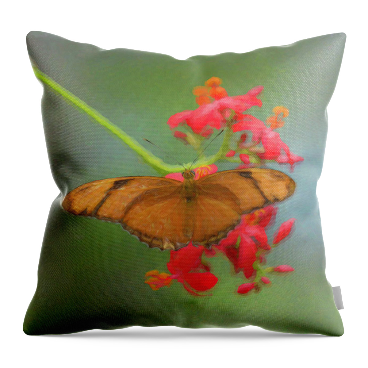 Butterfly Throw Pillow featuring the photograph Julia Heliconian Butterfly Photo Painting by Artful Imagery