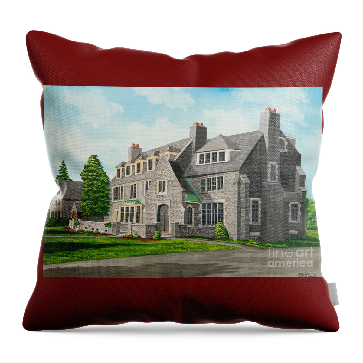Kappa Delta Rho Frat House Throw Pillow featuring the painting Kappa Delta Rho South View by Charlotte Blanchard