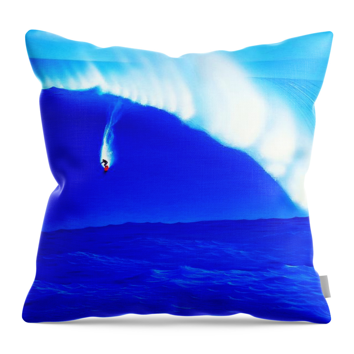 Surfing Throw Pillow featuring the painting Ken at Logs 1-28-1998 by John Kaelin