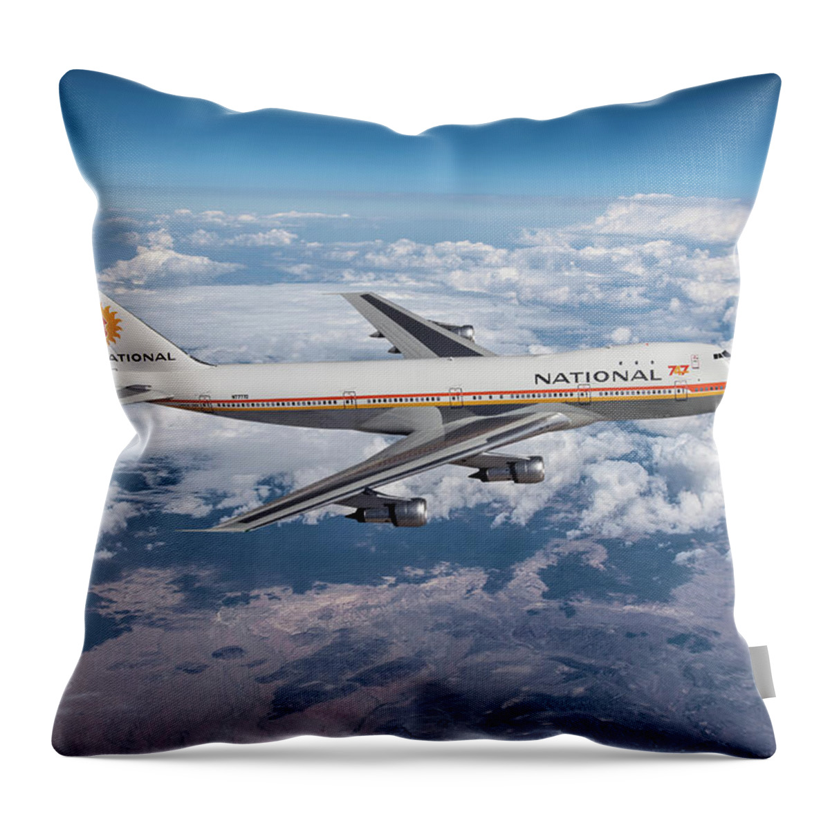 National Airlines Throw Pillow featuring the digital art Queen of the Skies - The 747 by Erik Simonsen