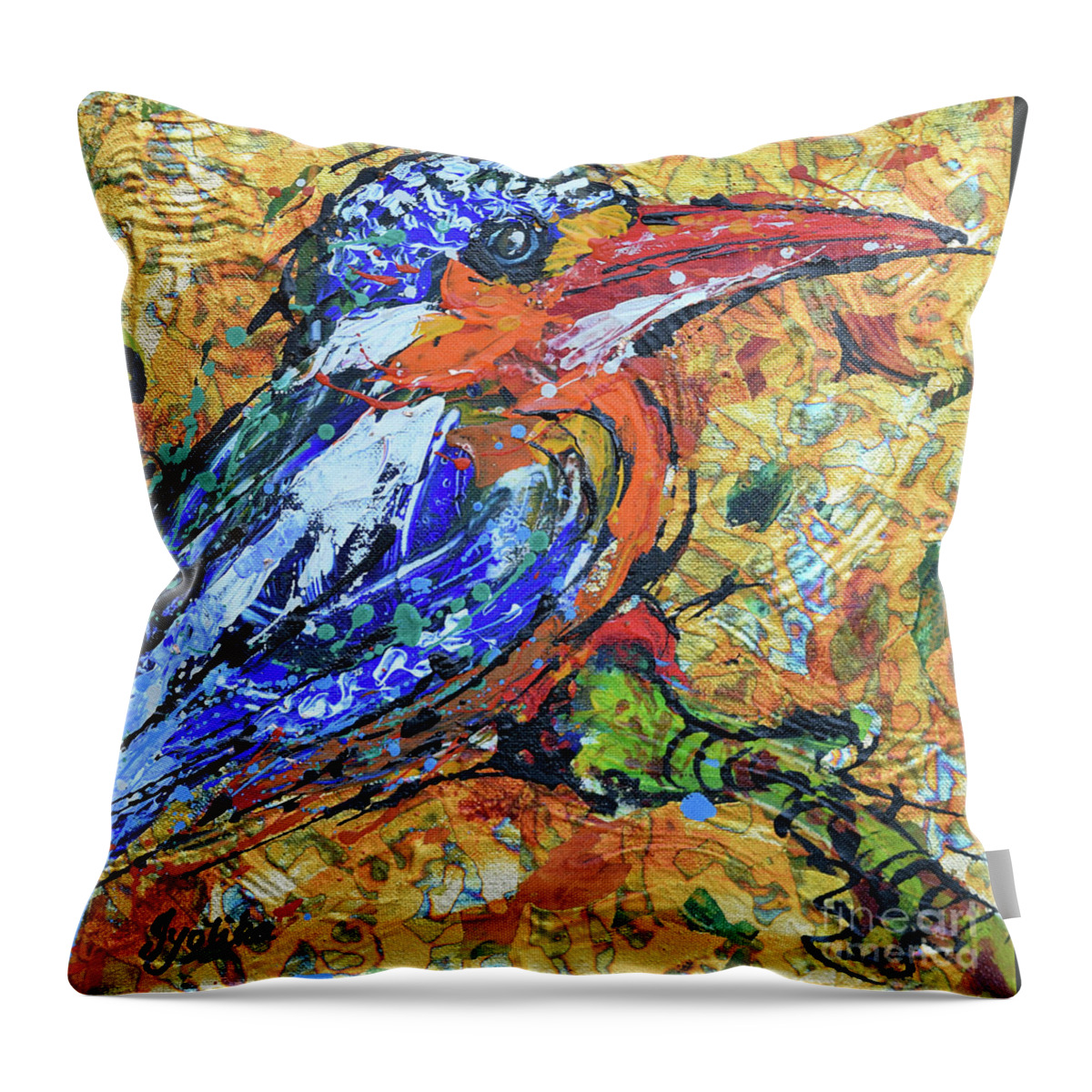  Throw Pillow featuring the painting Kingfisher_1 by Jyotika Shroff
