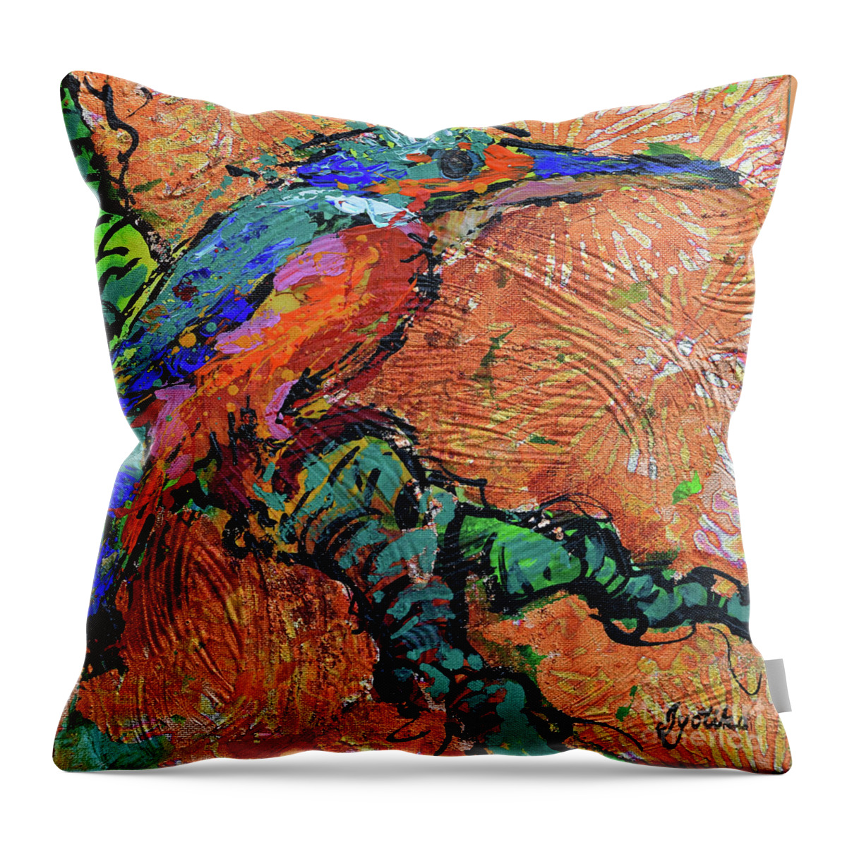  Throw Pillow featuring the painting Kingfisher_2 by Jyotika Shroff