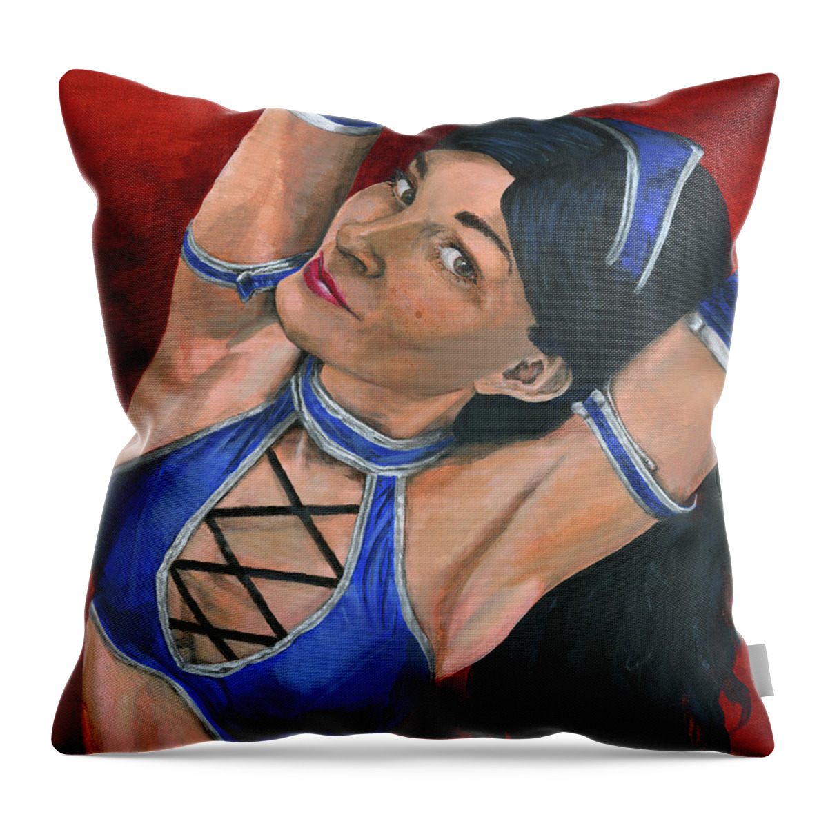 Cosplay Throw Pillow featuring the painting Kitana by Matthew Mezo