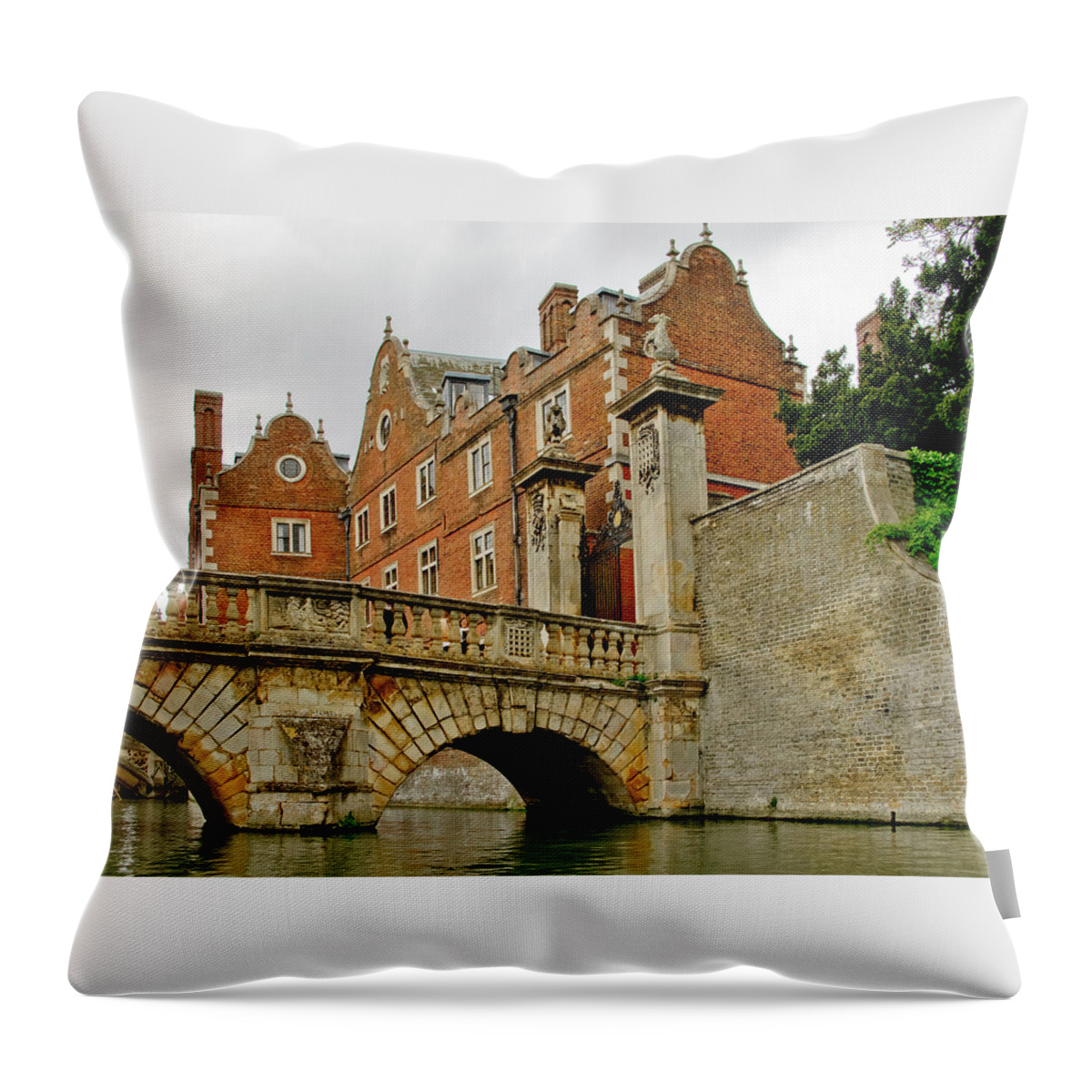 The Backs Throw Pillow featuring the photograph Kitchen or Wren bridge and St. Johns College from the Backs. Cambridge. by Elena Perelman