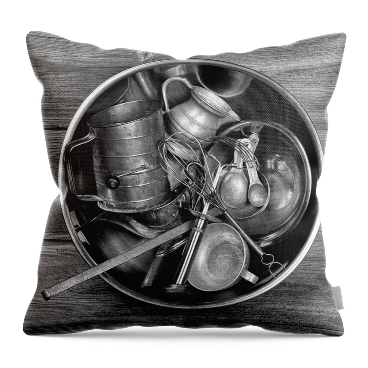 B&w Throw Pillow featuring the photograph Kitchen Utensils Still Life I by Tom Mc Nemar