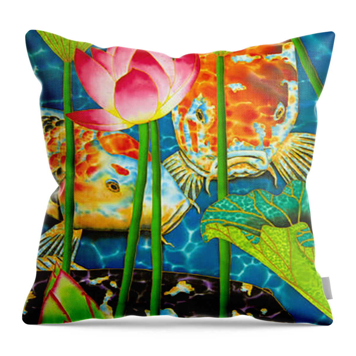 Lotus Pond Throw Pillow featuring the painting Koi by Daniel Jean-Baptiste