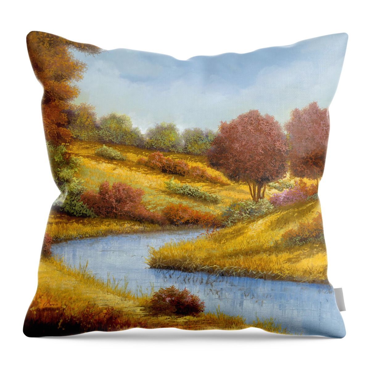 River Throw Pillow featuring the painting La Curva Del Fiume by Guido Borelli