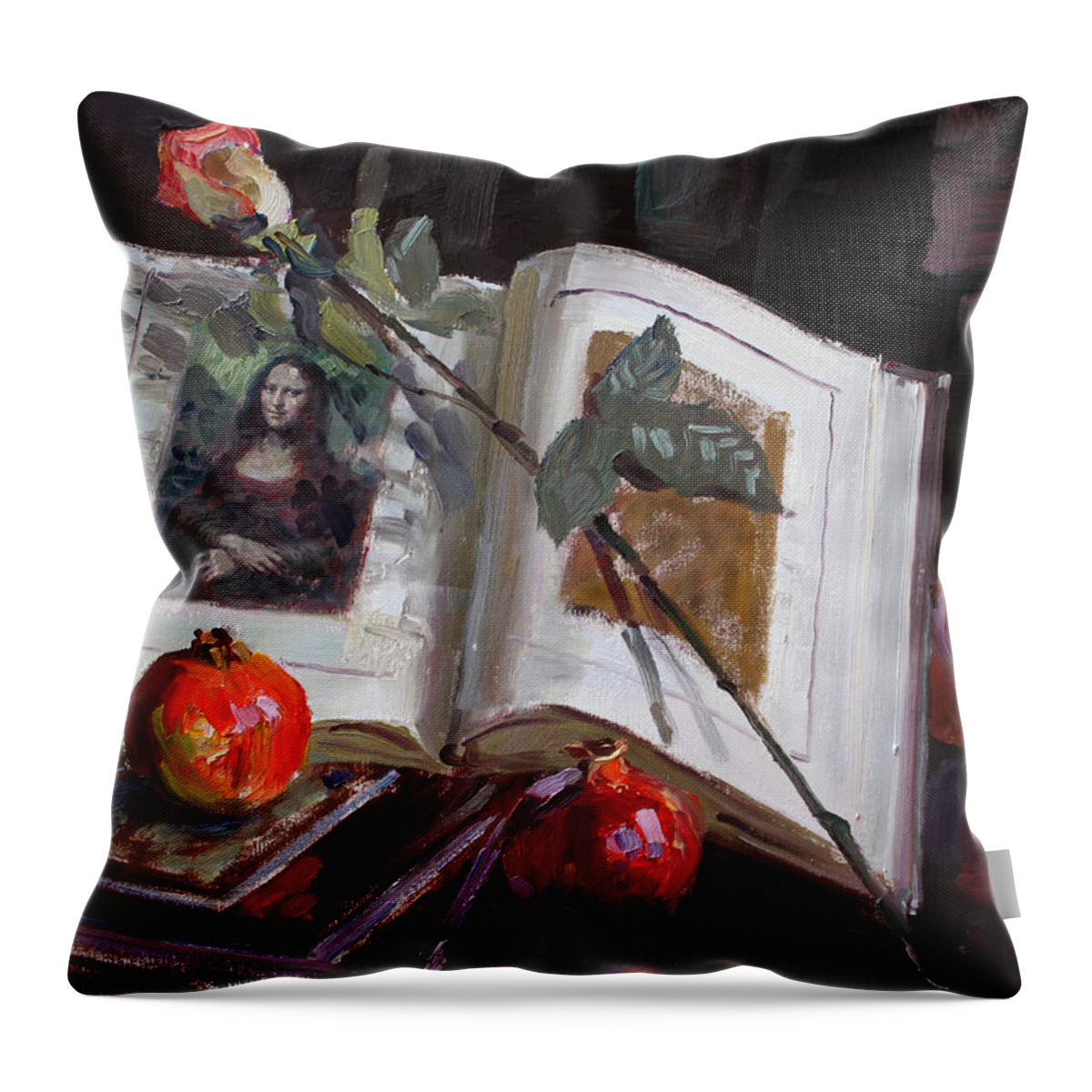 La Gioconda Throw Pillow featuring the painting La Gioconda by Ylli Haruni