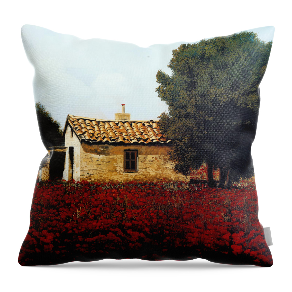 Tuscany Throw Pillow featuring the painting La Masseria Tra I Papaveri by Guido Borelli