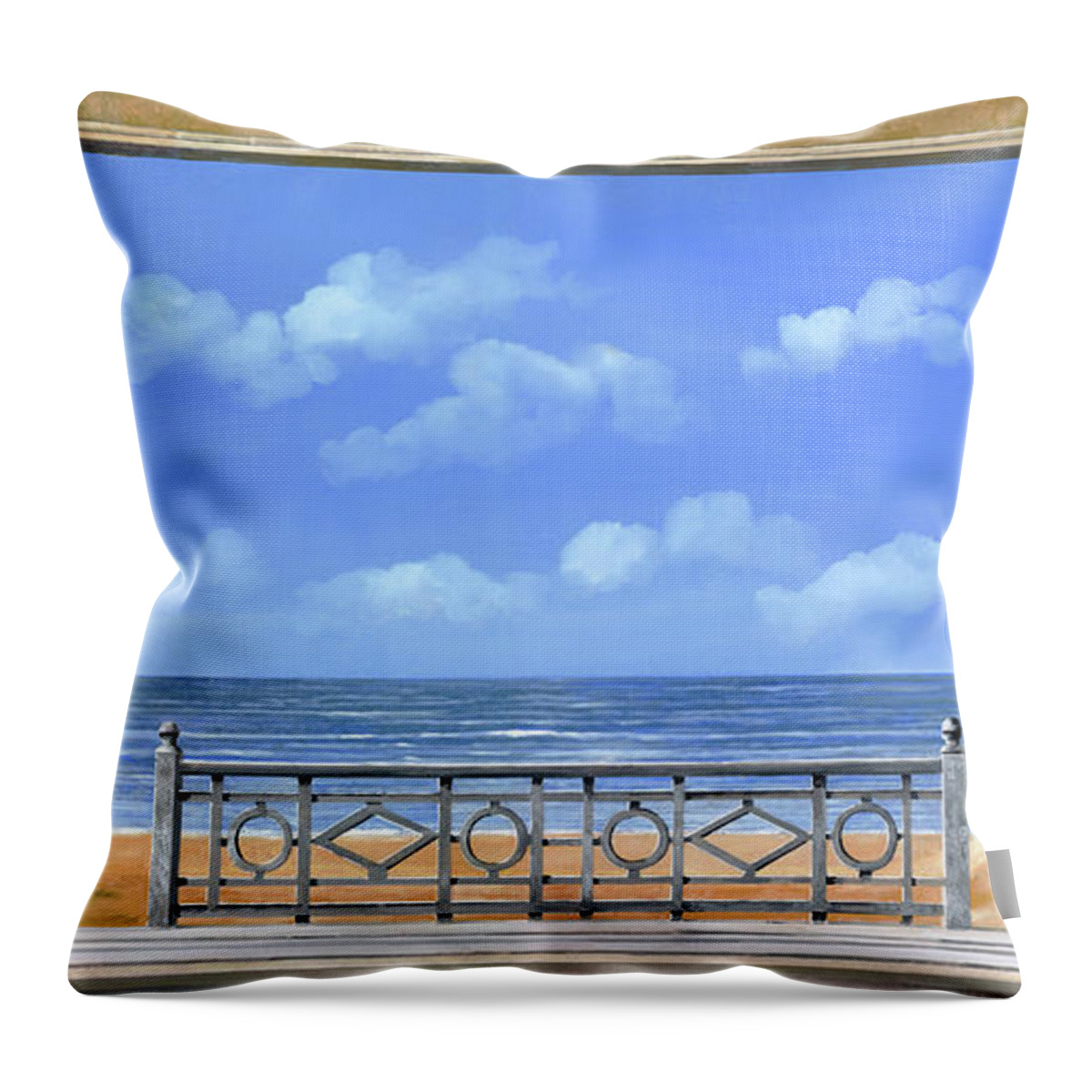 Beach Throw Pillow featuring the painting La Spiaggia Sotto Le Nuvole by Guido Borelli