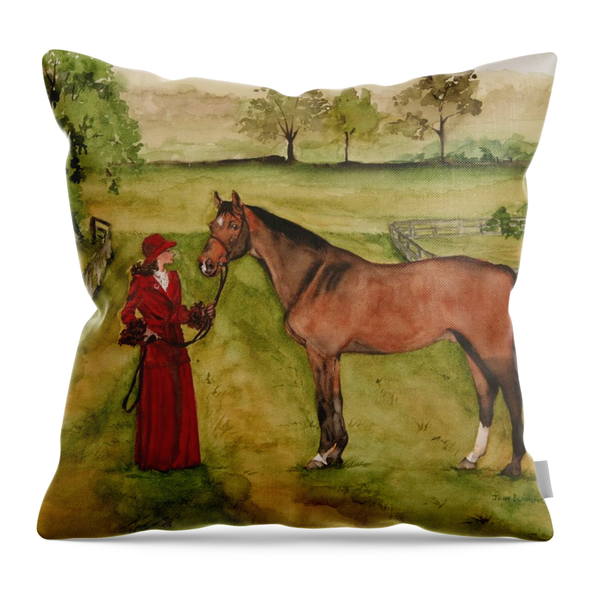 Horse Throw Pillow featuring the painting Lady and Horse by Jean Blackmer