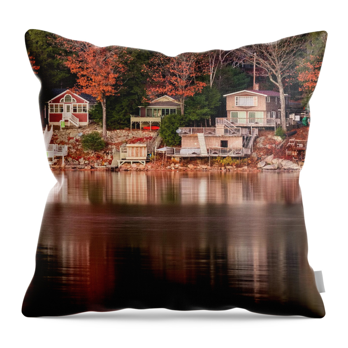 Spofford Lake New Hampshire Throw Pillow featuring the photograph Lake Cottages Reflections by Tom Singleton