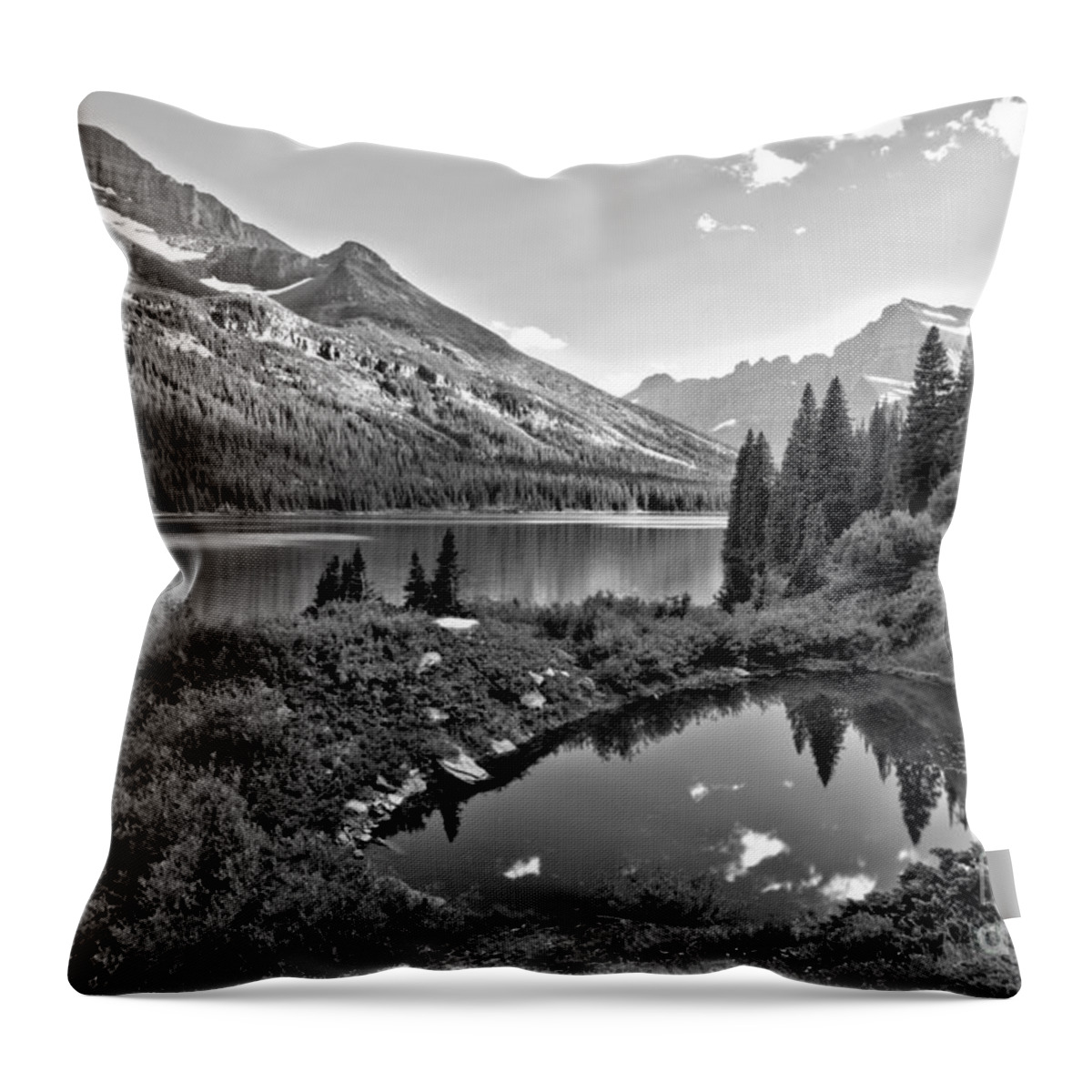 Josephine Throw Pillow featuring the photograph Lake Josephine Summer Sunset Black And White by Adam Jewell