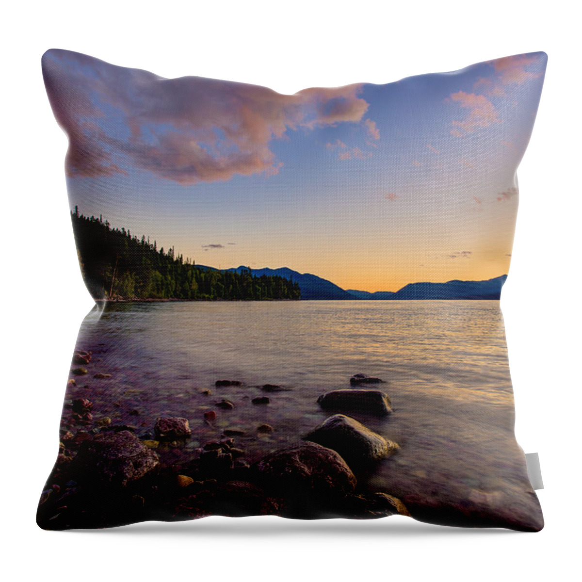 Glacier National Park Throw Pillow featuring the photograph Lake McDonald at Sunset Horizontal by Adam Mateo Fierro