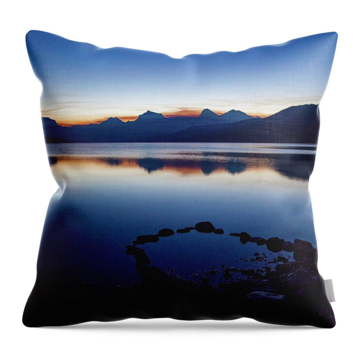 Glacier National Park Throw Pillow featuring the photograph Lake McDonald Sunrise Tranquility by Lon Dittrick