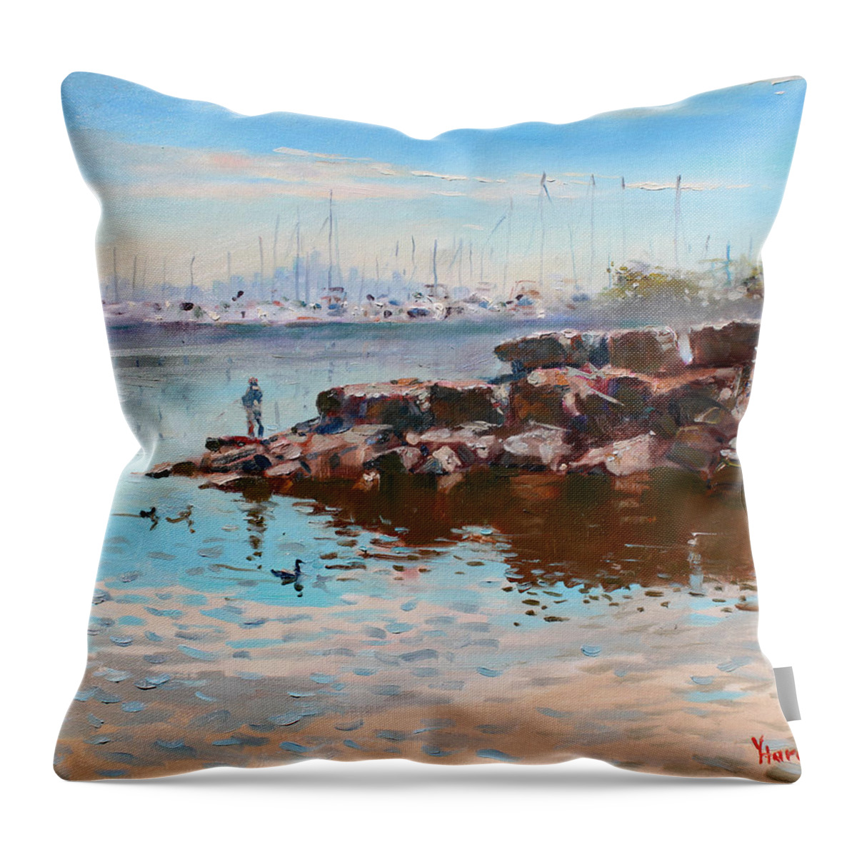 Lake Shore Mississauga Throw Pillow featuring the painting Lake Shore Mississauga Toronto by Ylli Haruni