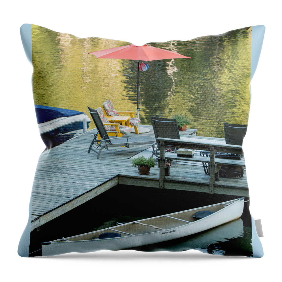 Mason Lake Throw Pillow featuring the photograph Lake-side Dock by E Faithe Lester