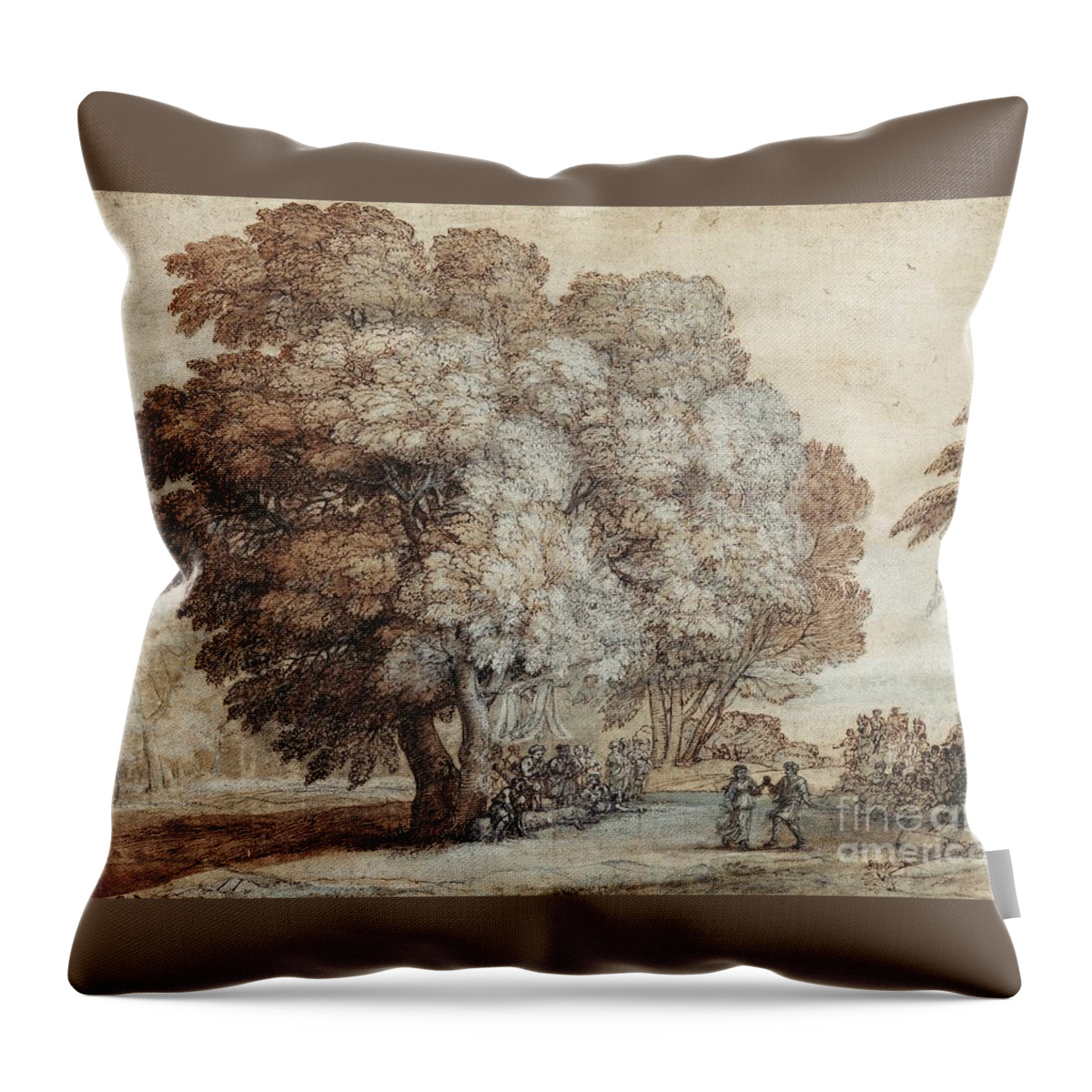 Royal Claude-lorrain Throw Pillow featuring the painting Landscape with dancing by MotionAge Designs