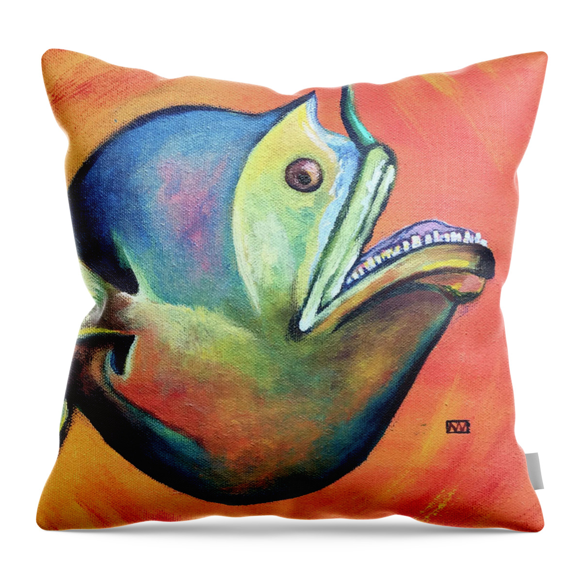 Angler Fish Throw Pillow featuring the painting Lantern Fish by AnneMarie Welsh