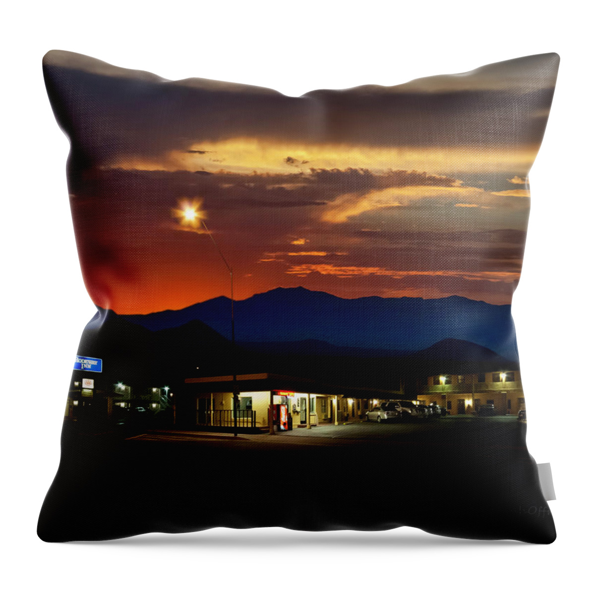 Last Chance Throw Pillow featuring the photograph Last Chance Motel by Micah Offman