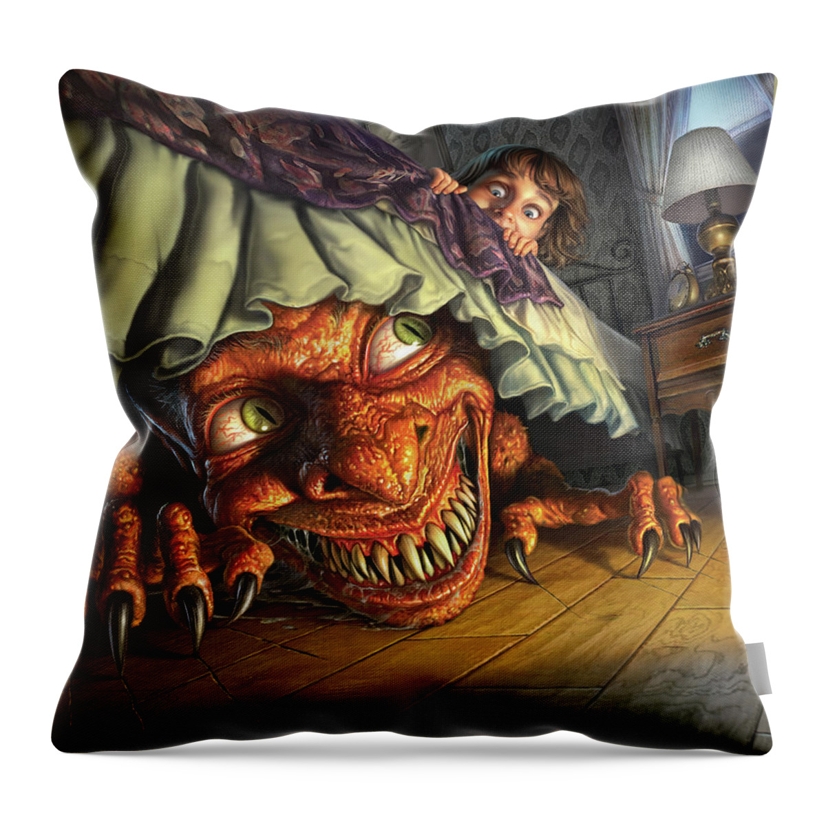 Monster Throw Pillow featuring the digital art Last Night At Grandma's by Mark Fredrickson