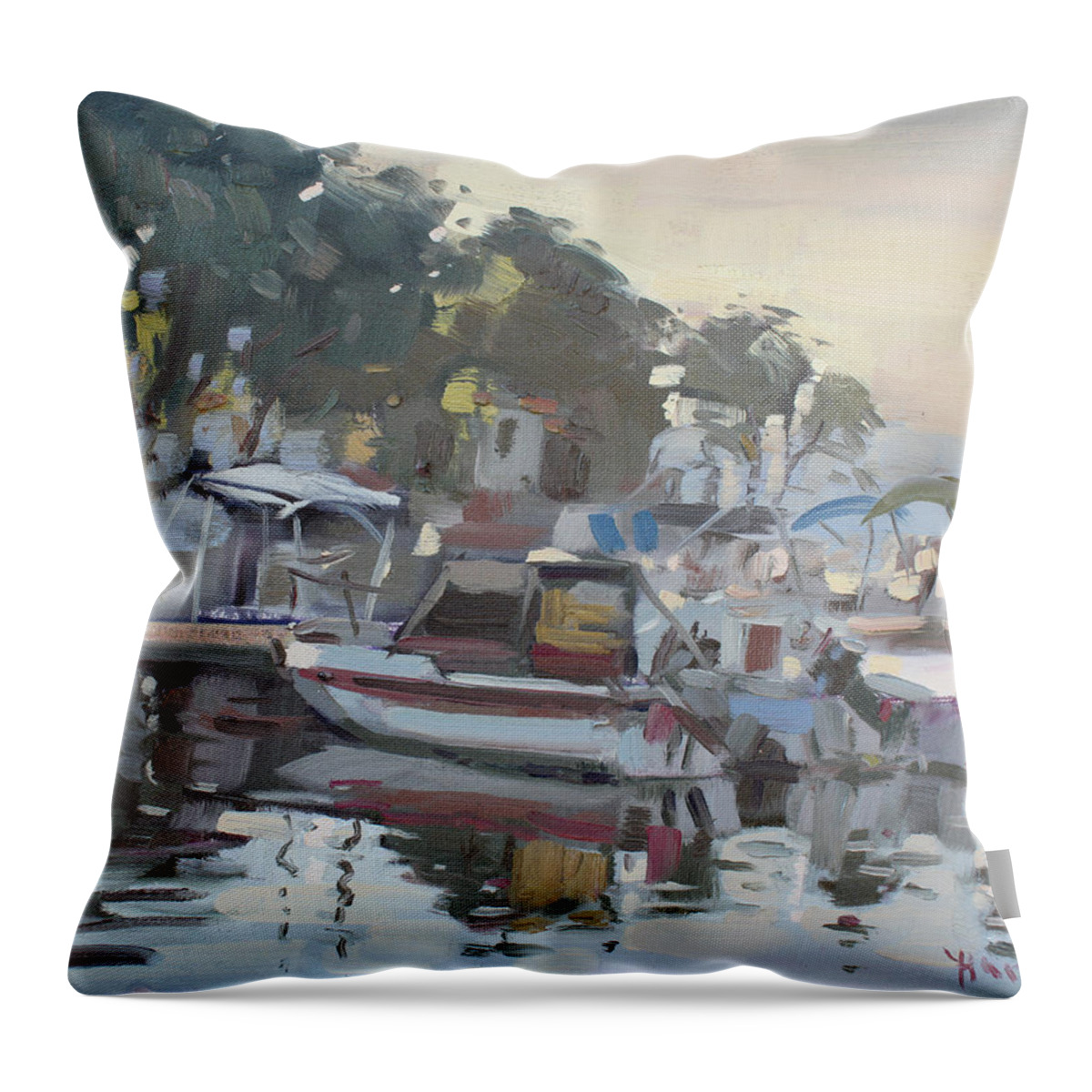 Dilesi Beach Throw Pillow featuring the painting Last Sun Touch by Ylli Haruni