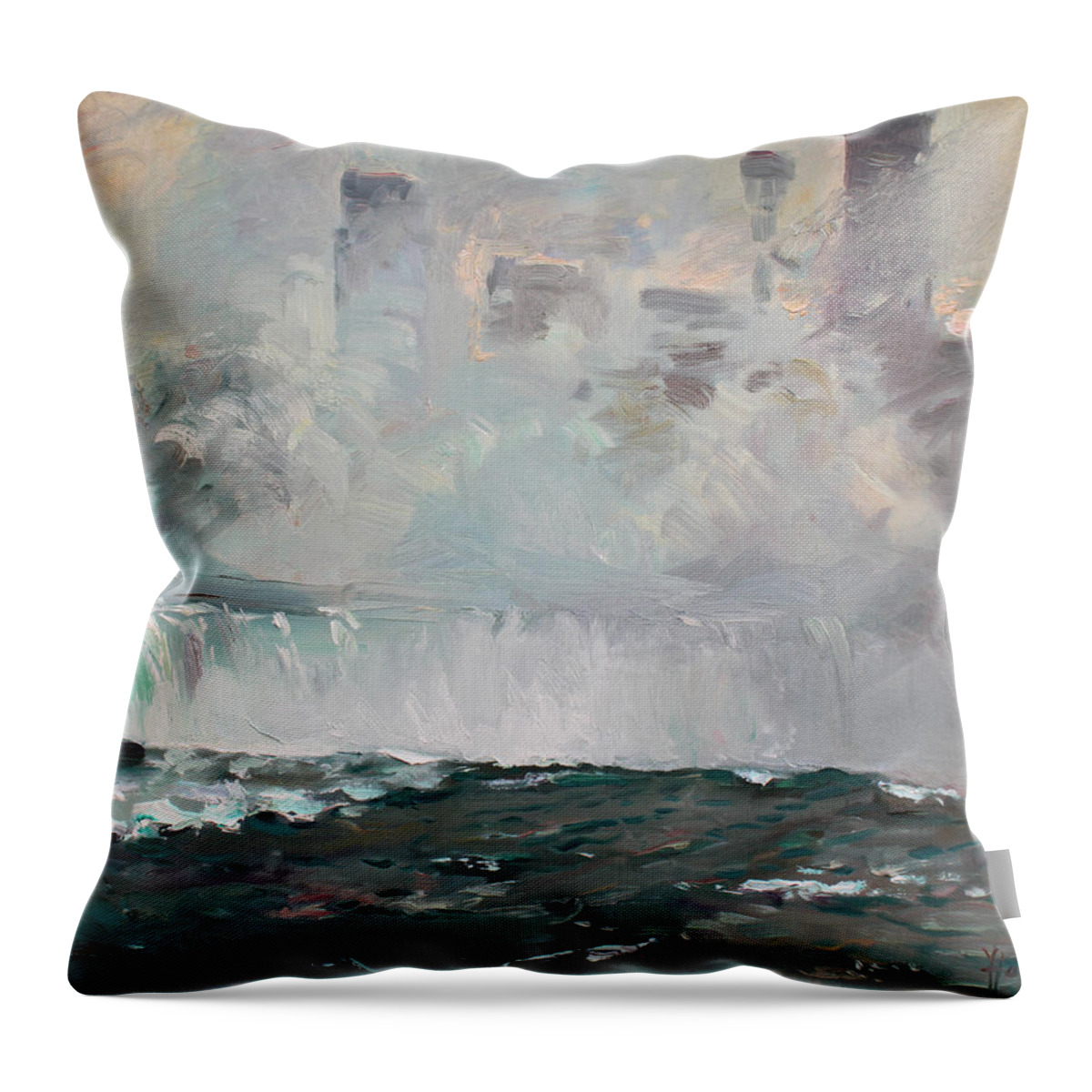 Niagara Falls Throw Pillow featuring the painting Late Afternoon in Niagara Falls by Ylli Haruni